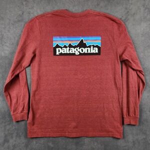 Patagonia P-6 Logo Responsibili-Tee Mens Large Oxide Red Long Sleeve Shirt 39161